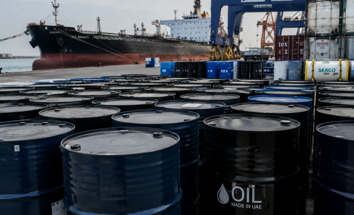 Oil barrels at a port