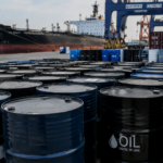 Oil barrels at a port