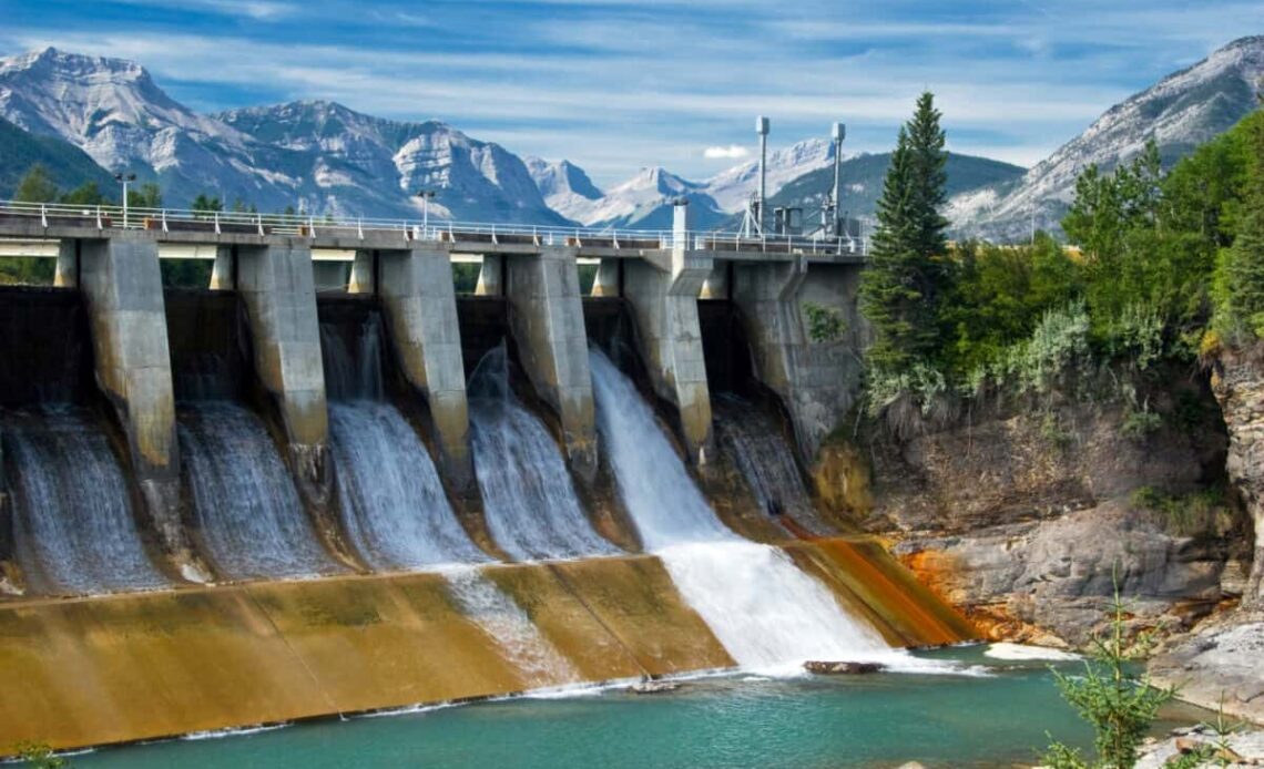 Dam of hydroelectric power plant in Canadian Rockies