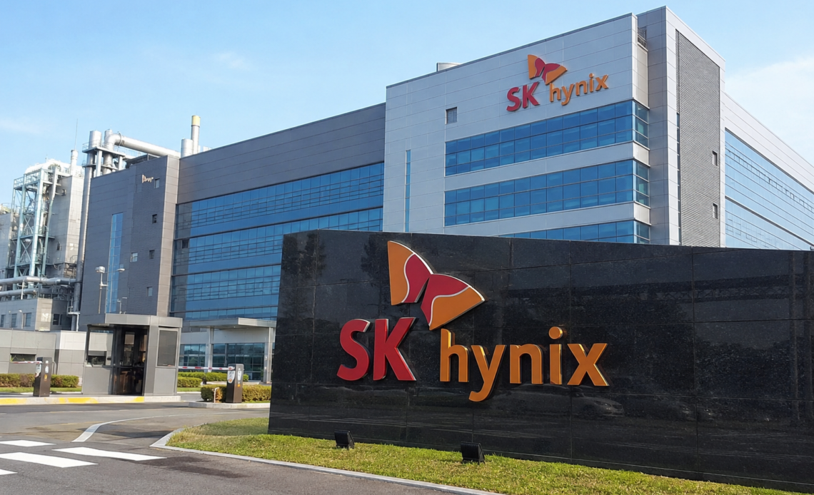 SK Hynix logo outside the company’s semiconductor manufacturing facility.