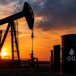 Sunset Pumpjack and Oil Barrels