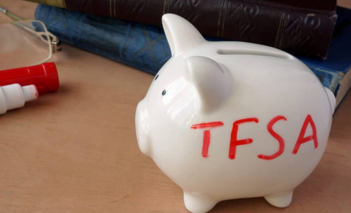 Piggy bank with word TFSA for tax-free savings accounts.