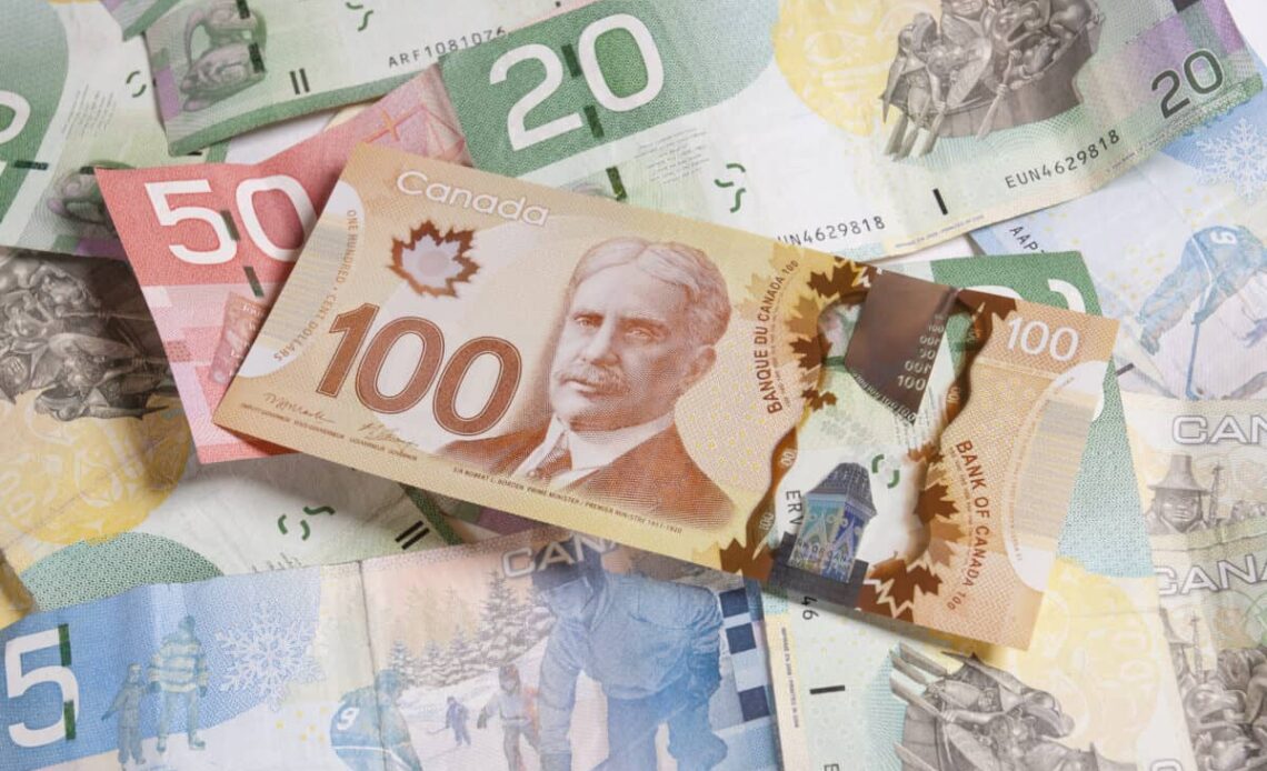 Paper Canadian currency of various denominations
